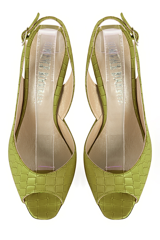 Pistachio green women's slingback sandals. Round toe. High slim heel. Top view - Florence KOOIJMAN